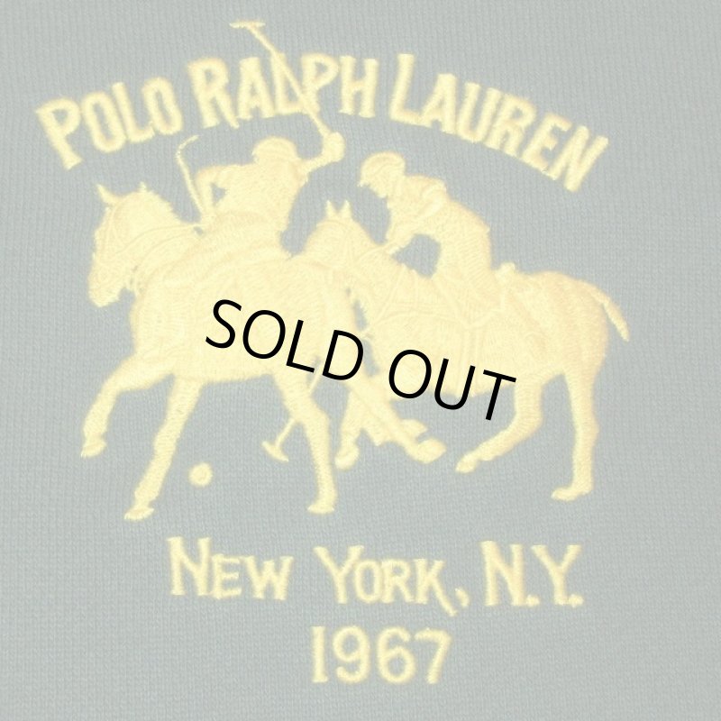 画像4: USED 00's RALPH LAUREN ラルフローレン 胸刺繍ロゴ リブライン スウェットパーカ GRN×YEL / 211015 (4)