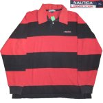 画像1: USED 90's NAUTICA ノーティカ ボーダー ラガーシャツ RED×BLK / 211214 (1)