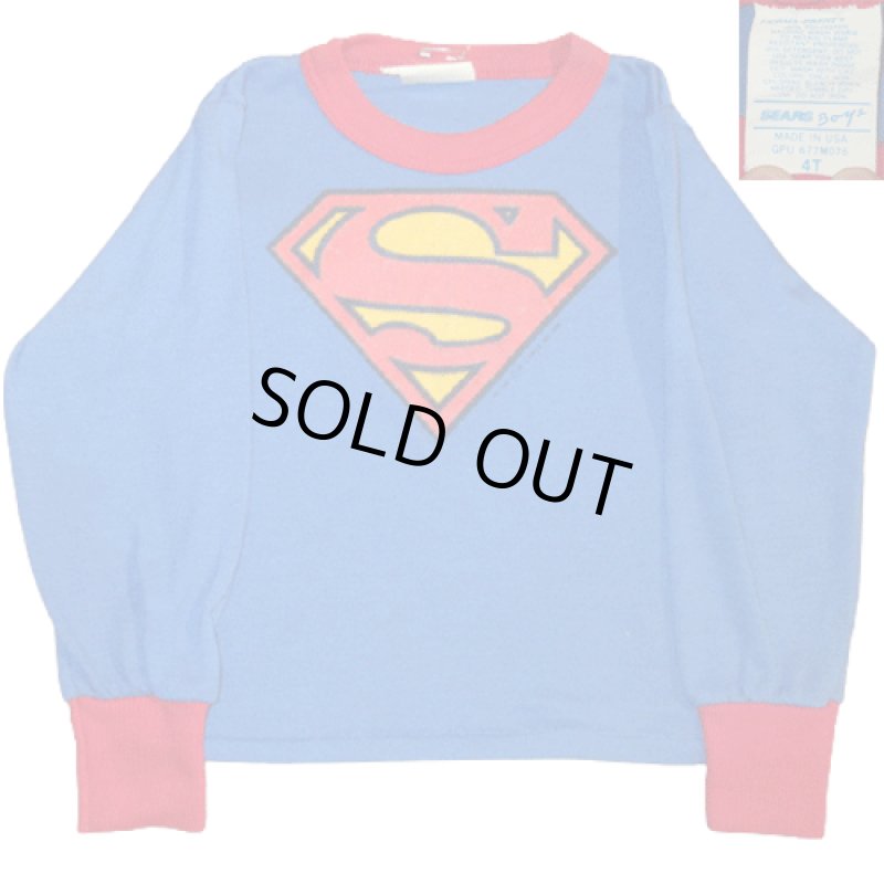 画像1: キッズ 古着 70's SUPERMAN スーパーマン オリジナル 長袖 Tシャツ キッズ BLUE / 211214 (1)