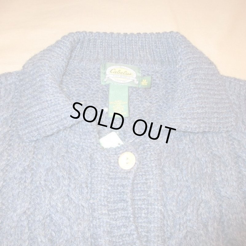 画像4: USED 00's Cabela's カベラス アランニット フィッシャーマン セーター ニットカーディガン アイルランド製 NVY / 220113 (4)