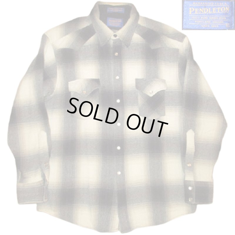 画像1: USED 00's PENDLETON ペンドルトン オンブレチェック ウールシャツ 長袖 BLK×WHT / 220120 (1)