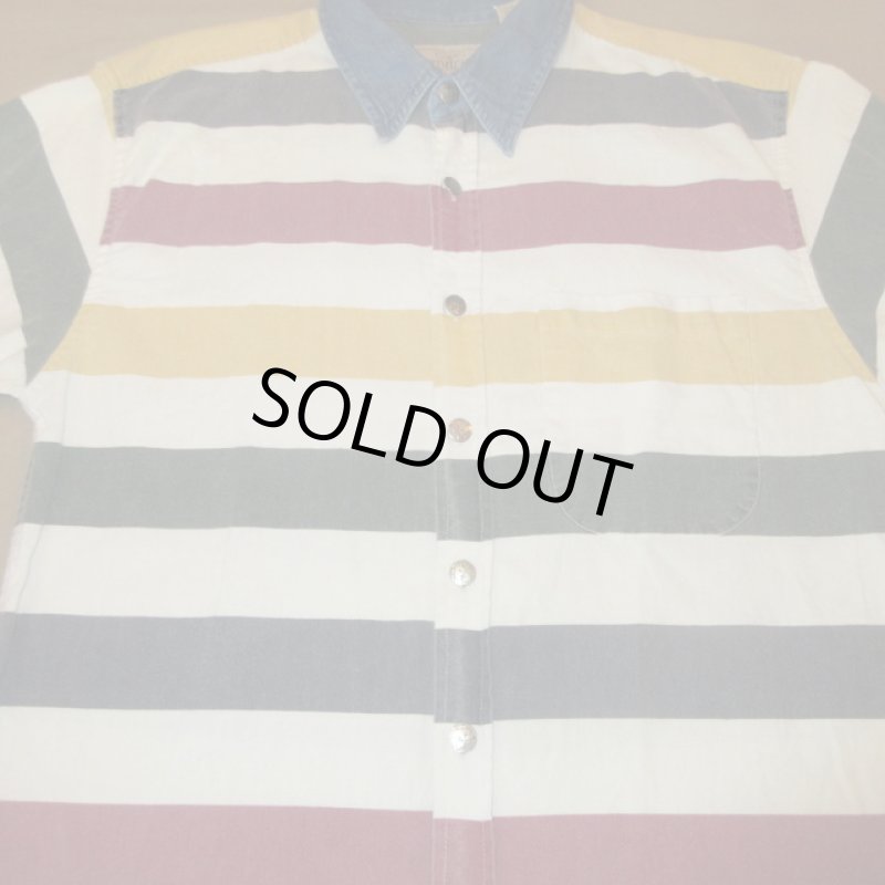 画像5: USED 90's RED HEAD レッドヘッド ハンティング カラフルボーダー 長袖シャツ WHT×MIX / 220228 (5)