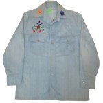 画像1: USED 70's UNKNOWN 刺繍入り ヒッピー デニム シャツジャケット 長袖シャツ BLUE / 220427 (1)