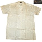 画像1: DEADSTOCK 70's TIAN CHANG 幾何学模様 半袖 シルクシャツ WHT / 220516 (1)