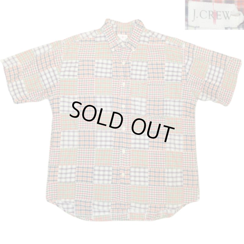 画像1: USED 90's J.CREW ジェイクルー 半袖 パッチワークシャツ MIX / 220516 (1)