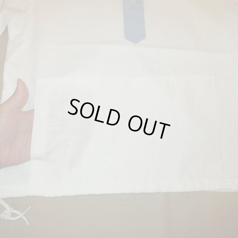 画像4: DEADSTOCK 70's ARGUS スタンドカラー リネンボディ プルオーバーシャツ WHT×BLUE / 220526 (4)