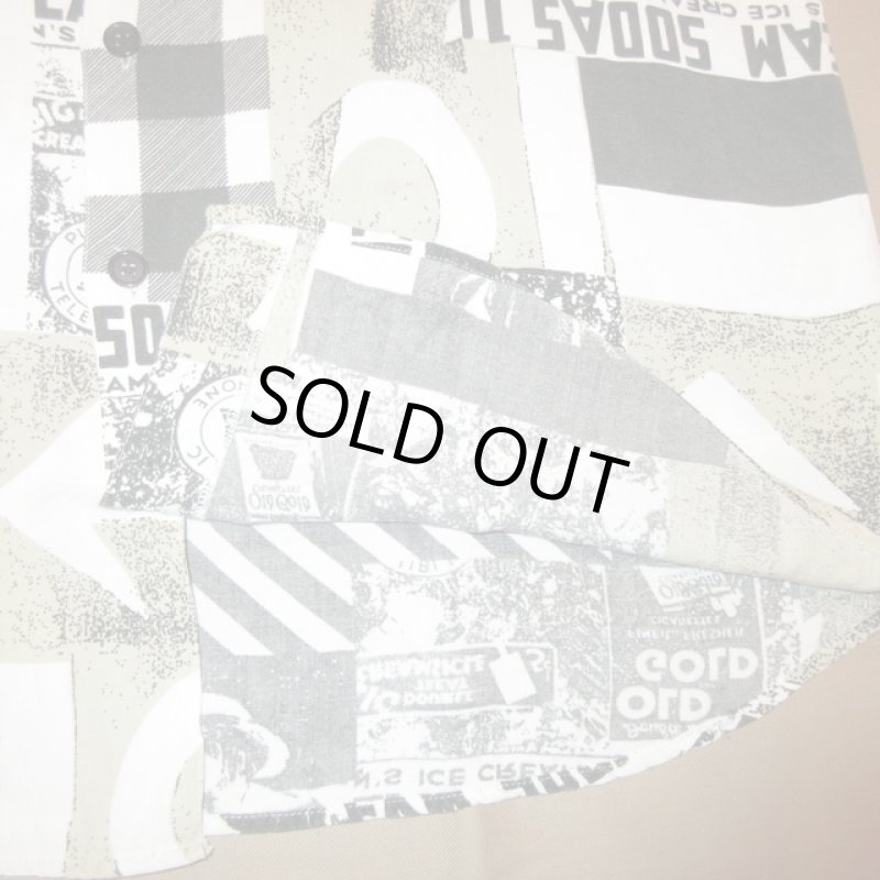 画像8: USED 90's MODA Albeltina ? フォトパターン 半袖 レーヨンシャツ BLK×WHT / 220619 (8)