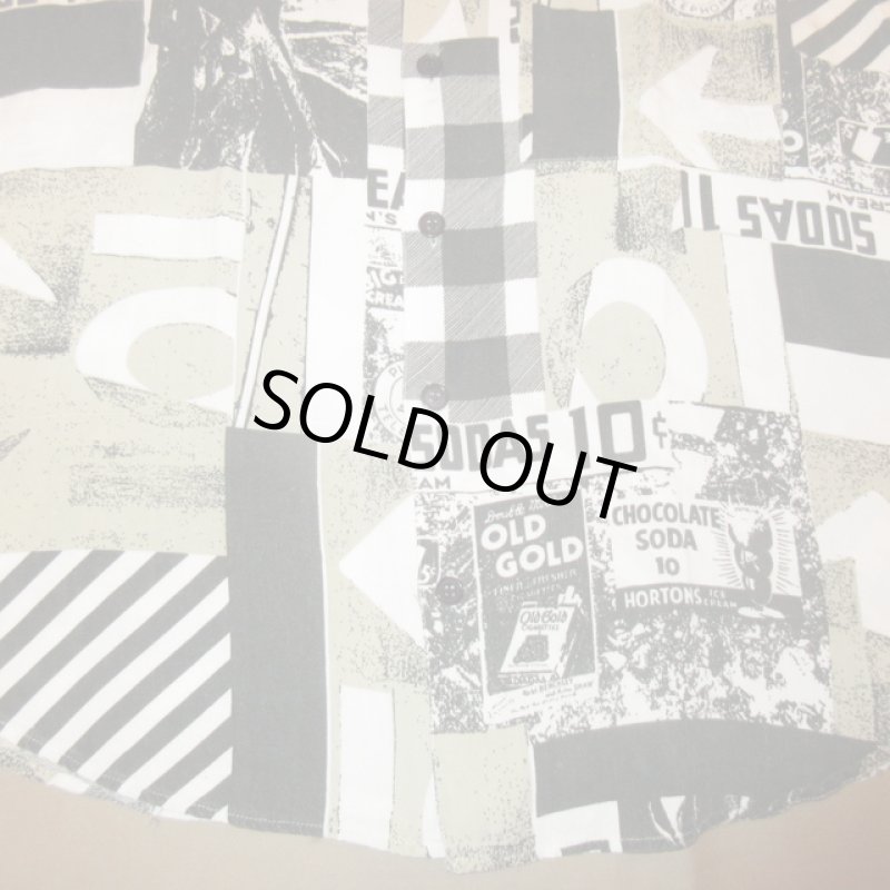 画像7: USED 90's MODA Albeltina ? フォトパターン 半袖 レーヨンシャツ BLK×WHT / 220619 (7)