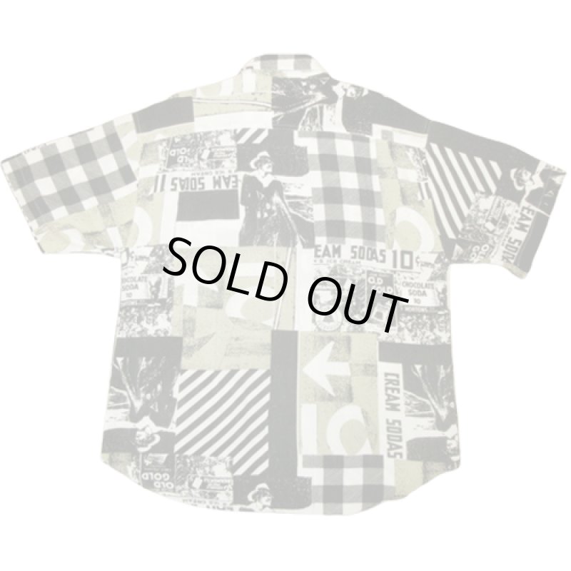 画像2: USED 90's MODA Albeltina ? フォトパターン 半袖 レーヨンシャツ BLK×WHT / 220619 (2)