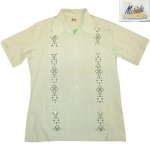 画像1: USED 70's Merida オープンカラー 刺繍 キューバシャツ GRN / 220714 (1)