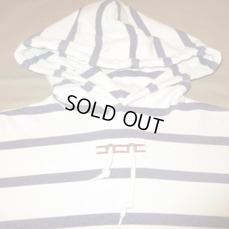 画像5: USED 90's TOMMY HILFIGER トミーヒルフィガー マリンボーダー スウェットパーカ WHT×NVY / 220926 (5)