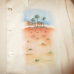 画像3: USED 70's UNKNOWN 砂漠 スプレーアートプリント ピクチャー アート ポリシャツ WHT / 220929 (3)
