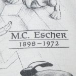 画像6: USED 90's M.C.ESCHER エッシャー トリックアート マルチプリント Tシャツ WHT / 221123 (6)