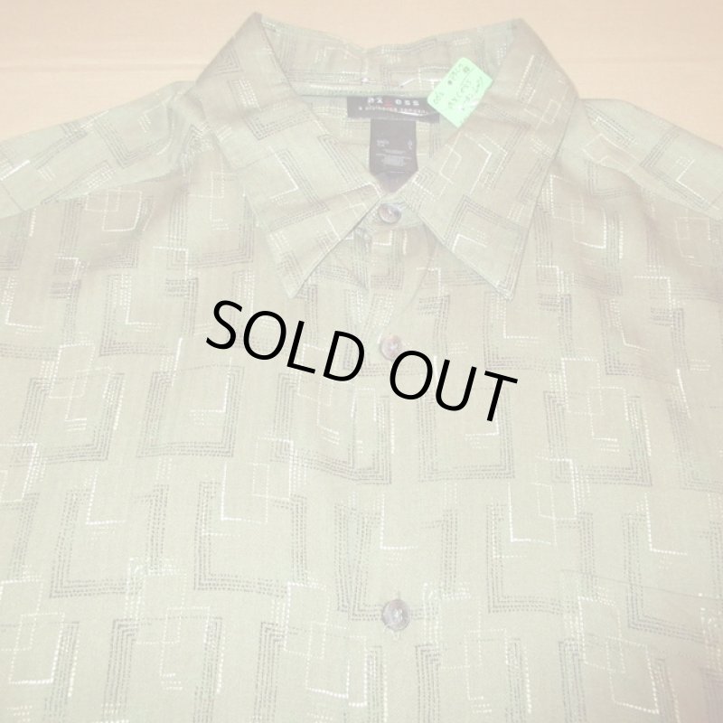 画像4: USED 00's AXCESS アクセス アトミック柄 幾何学模様 レーヨン 半袖シャツ OLV / 230511 (4)