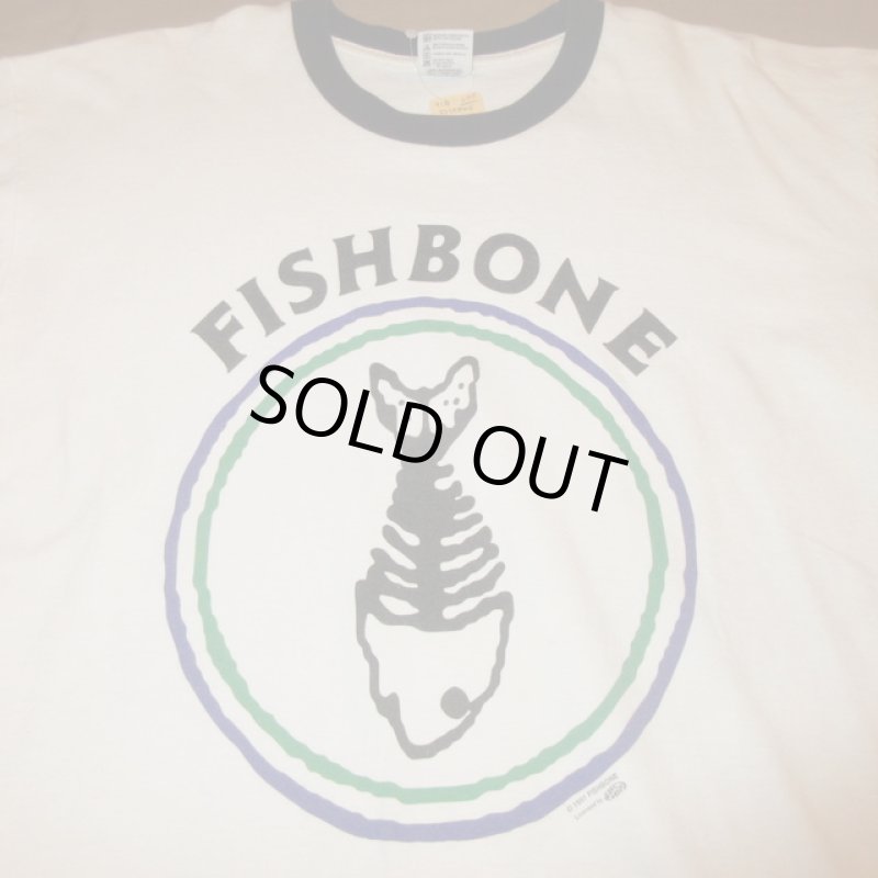 画像1: USED 90's FISHBONE フィッシュボーン サークルロゴ リンガー Tシャツ WHT×BLK / 230530 (1)