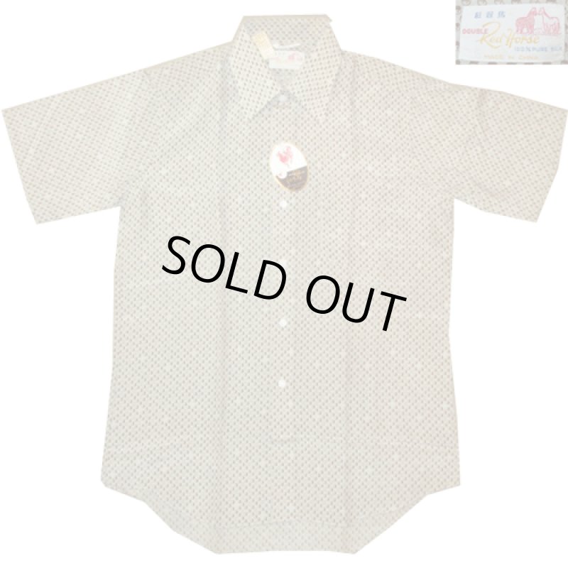 画像1: DEADSTOCK 70's DOUBLE RED HORSE チャイニーズヴィンテージ 半袖 シルクシャツ BEI / 230511 (1)