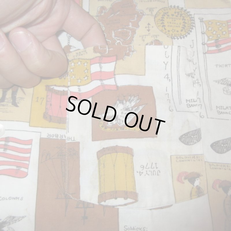 画像6: USED 70's UNKNOWN アメリカ 独立記念 総柄 オープンカラー ヒッピー 半袖シャツ WHT / 230805 (6)