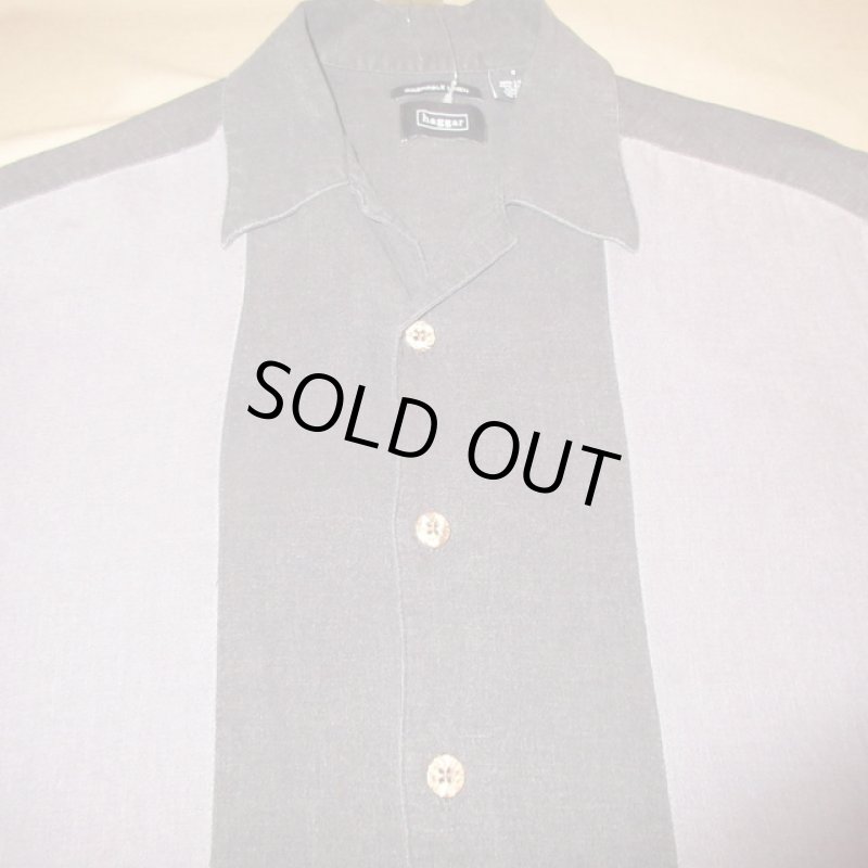 画像4: USED 00's Hagger ハガー レーヨン×リネン ２トーン 半袖シャツ BLK×GRY / 230805 (4)