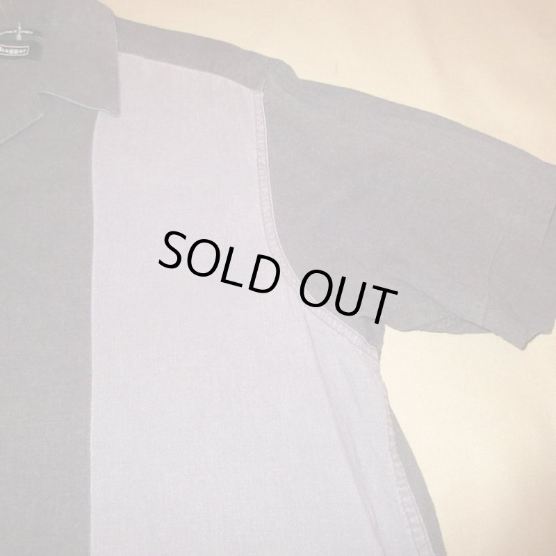 画像5: USED 00's Hagger ハガー レーヨン×リネン ２トーン 半袖シャツ BLK×GRY / 230805 (5)