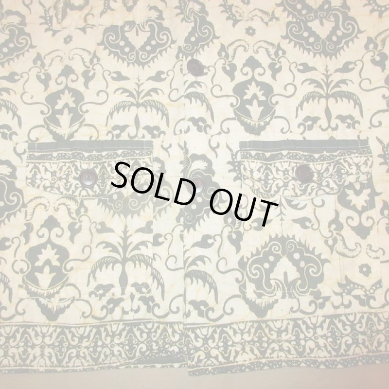 画像5: USED 70's UNKNOWN バティック ろうけつ染め サファリシャツ 半袖シャツ NAT×GRN / 230805 (5)