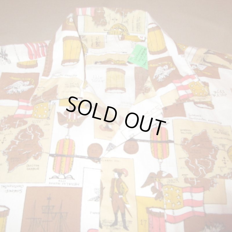 画像5: USED 70's UNKNOWN アメリカ 独立記念 総柄 オープンカラー ヒッピー 半袖シャツ WHT / 230805 (5)