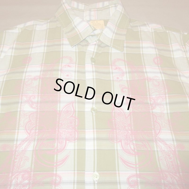 画像4: USED 00's DIESEL ディーゼル ペイズリープリント チェック 半袖シャツ GRN / 230805 (4)