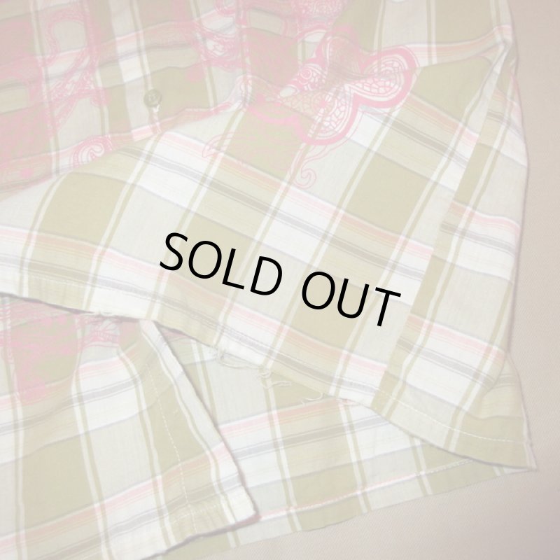 画像8: USED 00's DIESEL ディーゼル ペイズリープリント チェック 半袖シャツ GRN / 230805 (8)