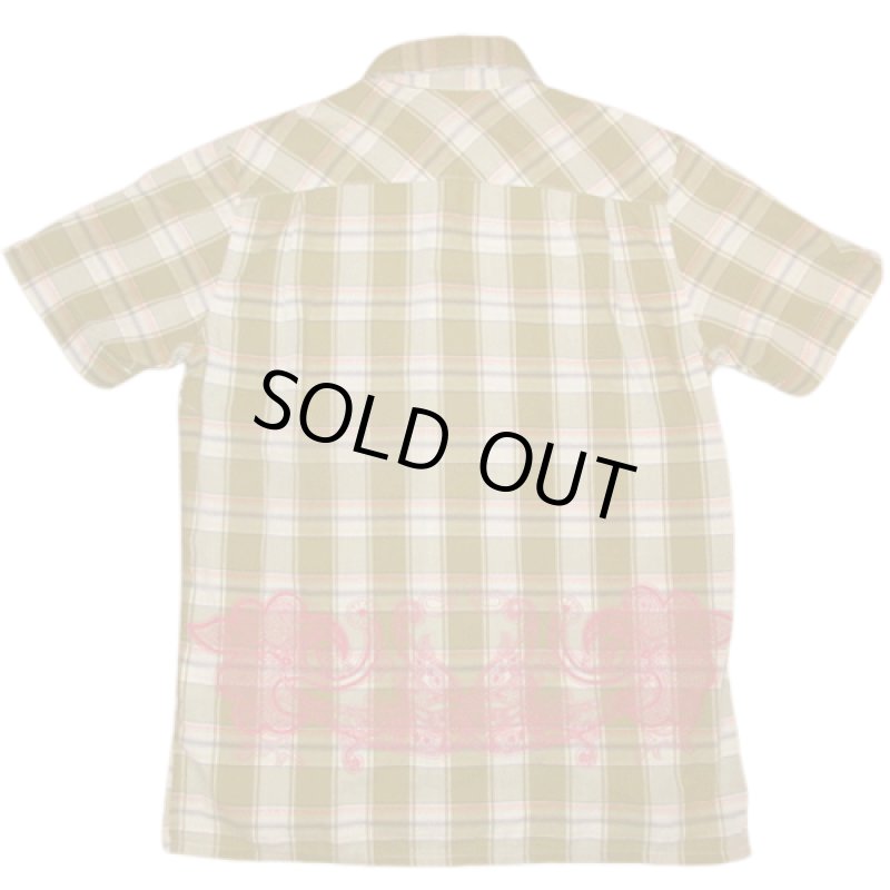 画像2: USED 00's DIESEL ディーゼル ペイズリープリント チェック 半袖シャツ GRN / 230805 (2)