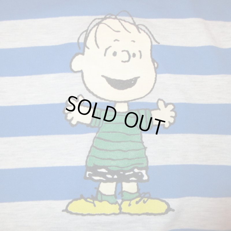 画像4: USED 80's キッズ古着 PEANUTS ピーナッツ USA製 チャーリーブラウン ボーダー スウェット BLUE×GRY / 240325 (4)