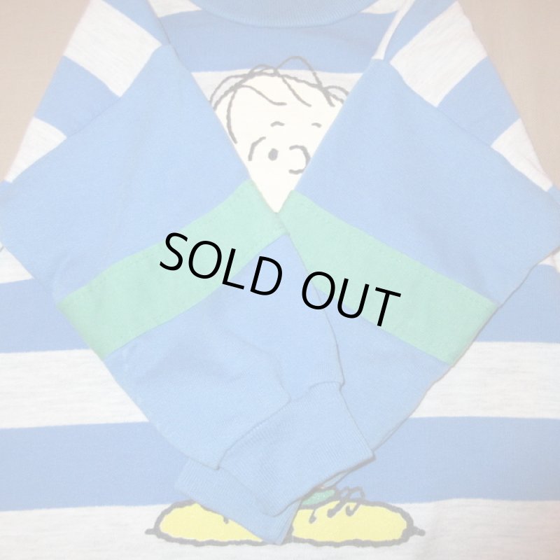 画像5: USED 80's キッズ古着 PEANUTS ピーナッツ USA製 チャーリーブラウン ボーダー スウェット BLUE×GRY / 240325 (5)