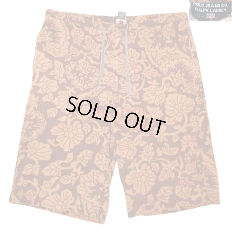 画像1: USED 90's POLO JEANS ポロジーンズ アロハ柄 イージーショーツ BRW / 240710 (1)