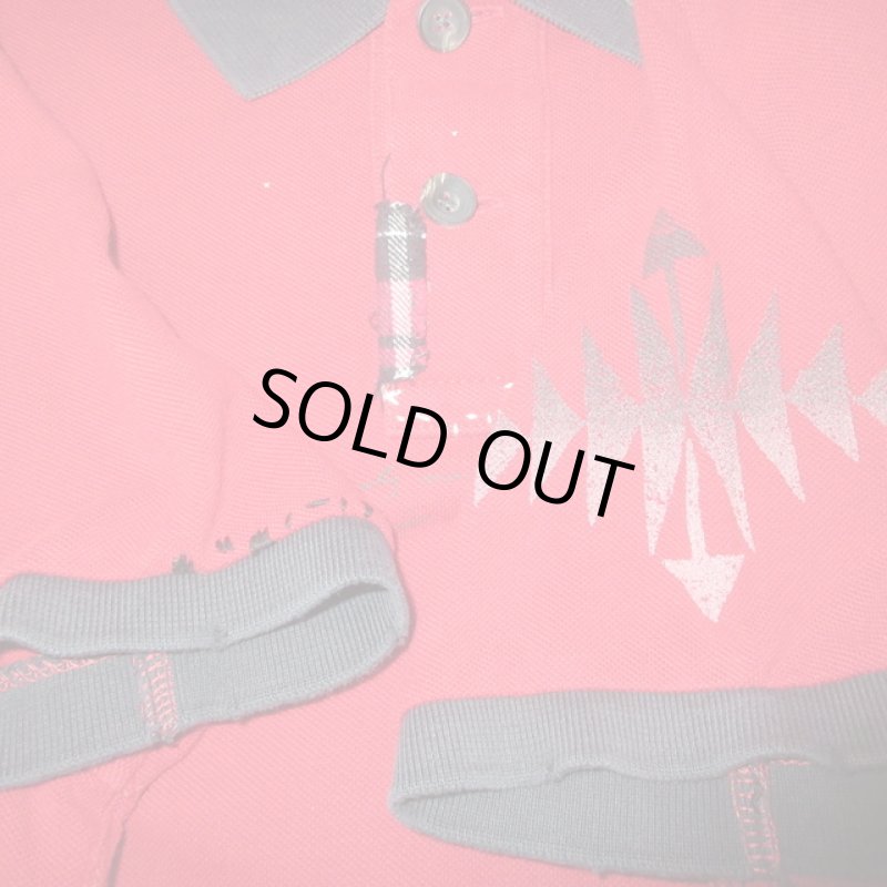 画像5: USED 90's RALPH LAUREN ラルフローレン ネイティヴプリント リペア加工 鹿の子 ポロシャツ RED / 240808 (5)