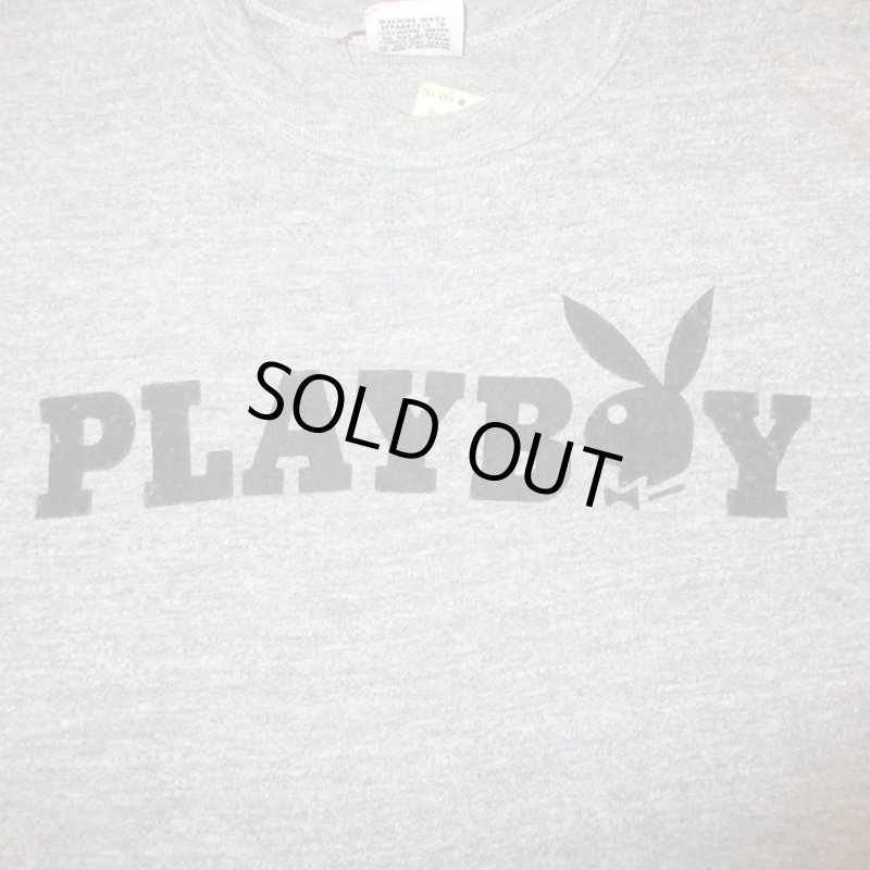 画像1: USED 70's PLAYBOY プレイボーイ ロゴ レーヨン混 Tシャツ 霜降りGRY / 250303 (1)
