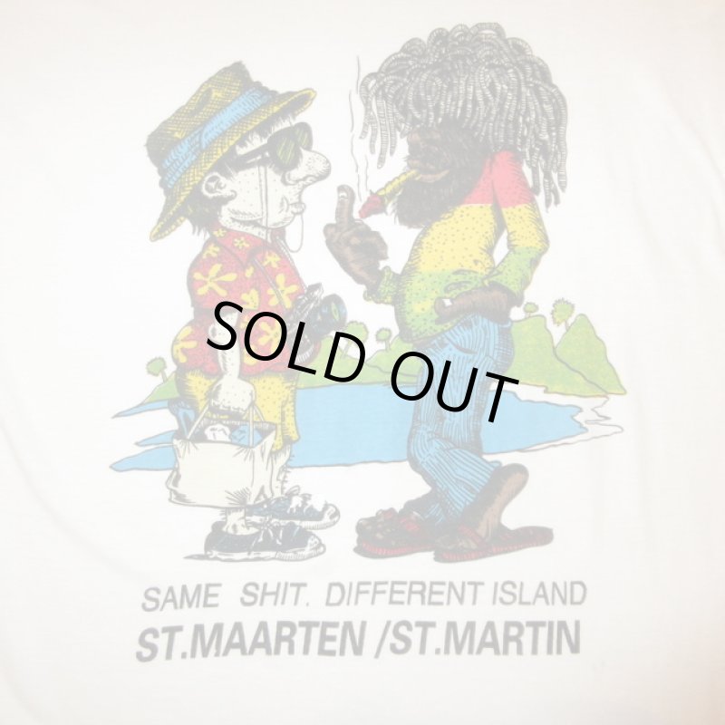 画像1: USED 90's ST MARTIN スーベニア ラスタマン Tシャツ WHT / 250303 (1)
