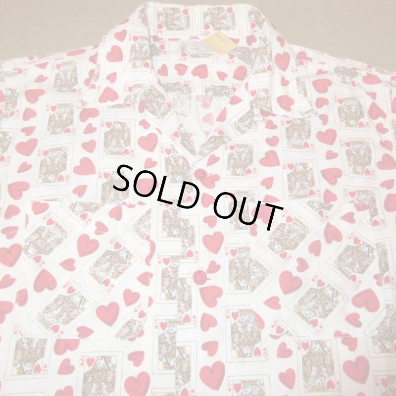 画像4: USED 60's ARROW アロー ハート トランプ 総柄 オープンカラー 半袖シャツ コットン WHT / 250515  (4)