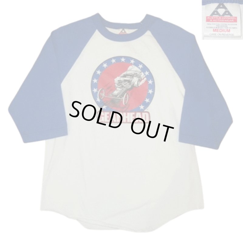 画像1: 美品 90's GEARHEAD ギアヘッド ラグラン ７分袖Tシャツ WHT×BLUE / 250417 (1)