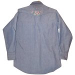 画像2: USED 70's Lee リー 花柄刺繍 ヒッピー シャンブレーシャツ 長袖シャツ BLUE / 250701 (2)