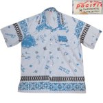 画像1: USED 70's PACIFIC GARMENTS フィジー製 地図プリント ハワイアンシャツ 半袖シャツ BLUE / 250702 (1)