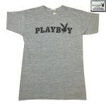 画像2: USED 70's PLAYBOY プレイボーイ ロゴ レーヨン混 Tシャツ 霜降りGRY / 250303 (2)