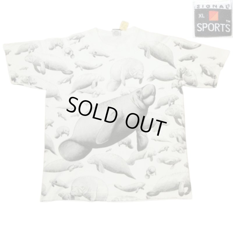 画像1: USED 90's アニマルプリント マナティー 全面 Tシャツ WHT / 250303 (1)