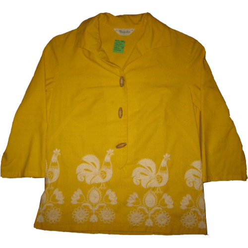 画像1: 【過去に販売した商品です】古着 majestic ニワトリ 花 刺繍 7分袖 シャツ 70's/120602 (1)