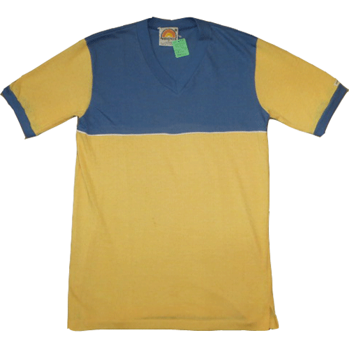 画像1: 古着 WEEKEND サーフ メッシュ系 Vネック Tシャツ BLUE/YEL 80's / 150527 (1)