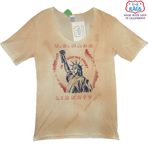 画像1: 新品 US RAGS ユーエスラグス 自由の女神 胸ポケ Tシャツ BEI USA製 00's / 160713 (1)