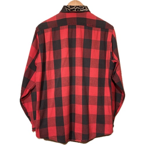 画像2: USED 90's OSH KOSH オシュコシュ アメリカ製 バッファローチェック ヘヴィネル 襟カスタム RED×BLK / 251020 (2)
