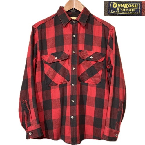 画像1: USED 90's OSH KOSH オシュコシュ アメリカ製 バッファローチェック ヘヴィネル 襟カスタム RED×BLK / 251020 (1)