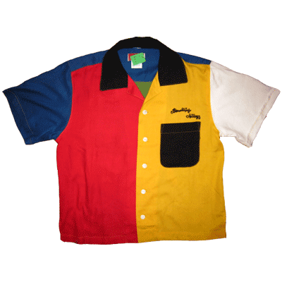 画像1: 【過去に販売した商品です】古着 Calif USA レーヨン ボーリングシャツ クレイジー  チェーン刺繍 ヴィンテージレプリカ (1)