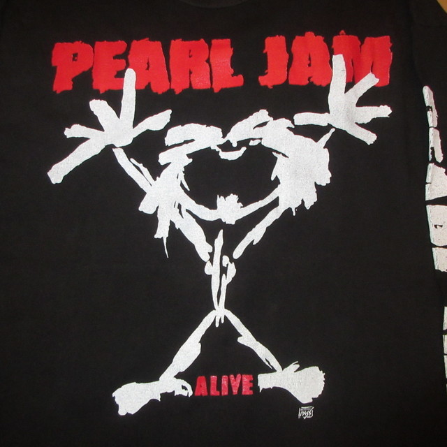 古着 90's PEARL JAM パールジャム ALIVE 袖プリント ロングTシャツ BLK / 200221
