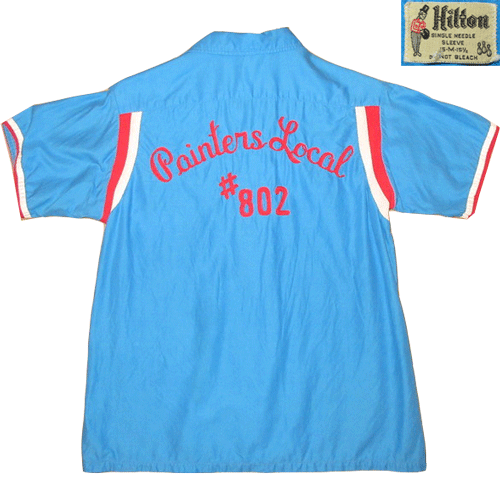古着 60's HILTON ヒルトン チェーンステッチ刺繍 ボーリングシャツ BLUE / 200429