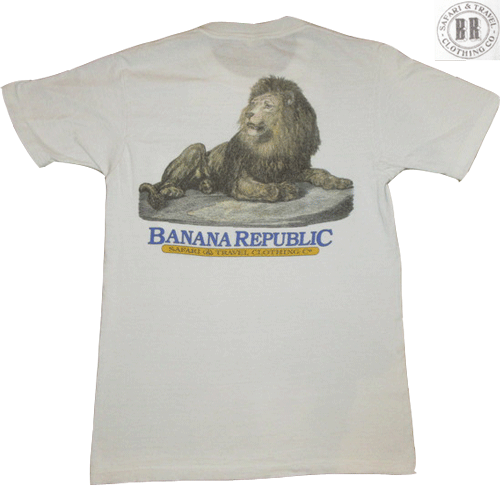 古着 80's BANANA REPUBLIC SAFARI&TRAVEL バナナリパブリック サファリ＆トラベル ライオン 胸ポケ Tシャツ WHT  / 200601