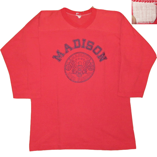 画像1: USED 80's MADISON マディソン高校 ７分袖 フットボールTシャツ RED / 210115 (1)